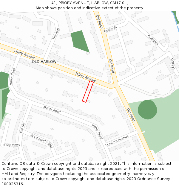 41, PRIORY AVENUE, HARLOW, CM17 0HJ: Location map and indicative extent of plot