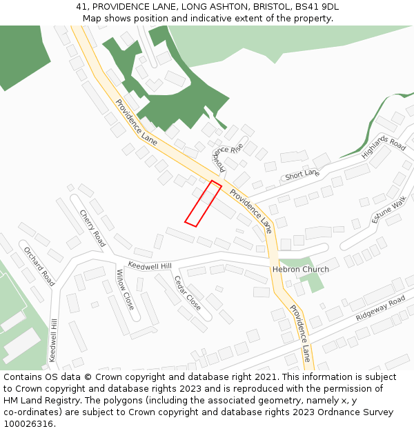 41, PROVIDENCE LANE, LONG ASHTON, BRISTOL, BS41 9DL: Location map and indicative extent of plot
