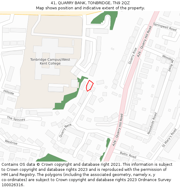 41, QUARRY BANK, TONBRIDGE, TN9 2QZ: Location map and indicative extent of plot