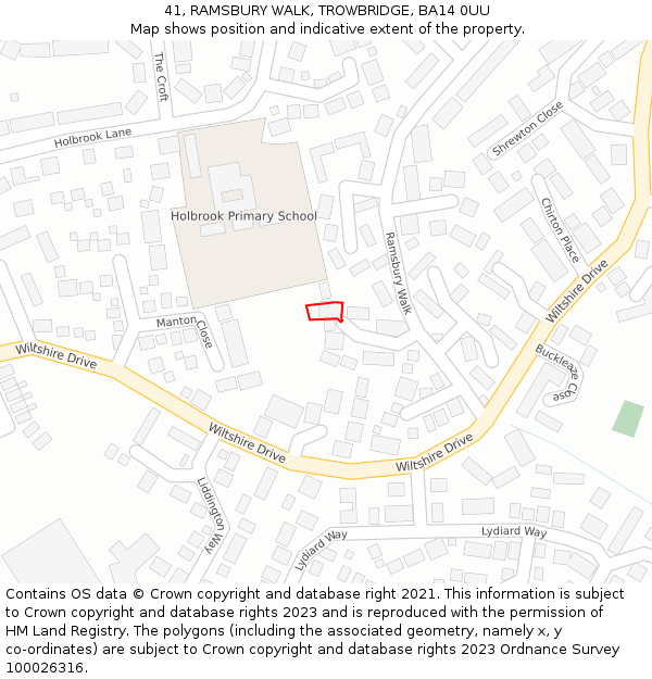 41, RAMSBURY WALK, TROWBRIDGE, BA14 0UU: Location map and indicative extent of plot