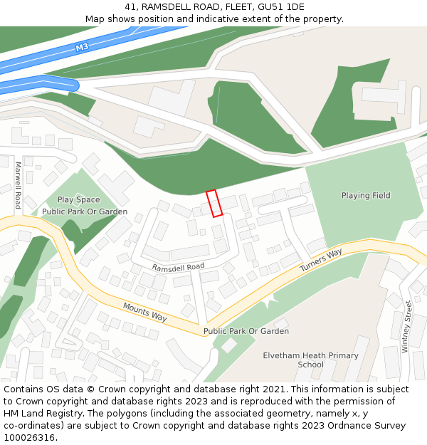 41, RAMSDELL ROAD, FLEET, GU51 1DE: Location map and indicative extent of plot
