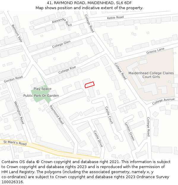 41, RAYMOND ROAD, MAIDENHEAD, SL6 6DF: Location map and indicative extent of plot
