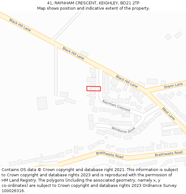 41, RAYNHAM CRESCENT, KEIGHLEY, BD21 2TP: Location map and indicative extent of plot