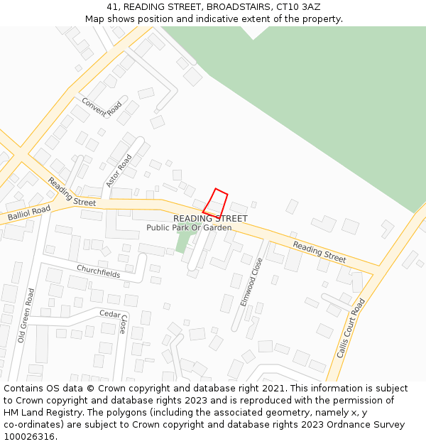 41, READING STREET, BROADSTAIRS, CT10 3AZ: Location map and indicative extent of plot