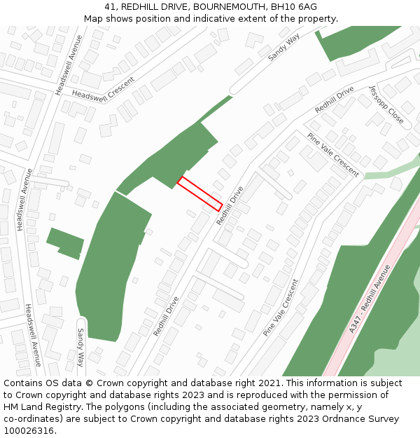 41, REDHILL DRIVE, BOURNEMOUTH, BH10 6AG: Location map and indicative extent of plot