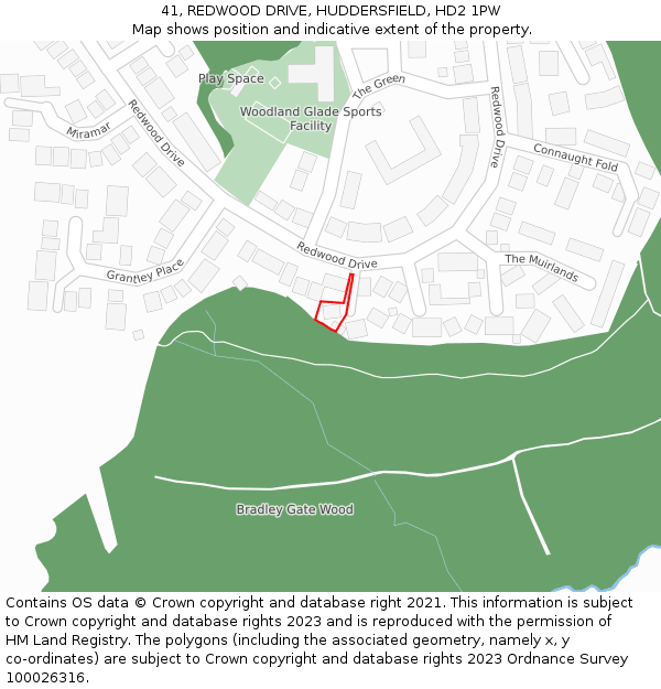 41, REDWOOD DRIVE, HUDDERSFIELD, HD2 1PW: Location map and indicative extent of plot