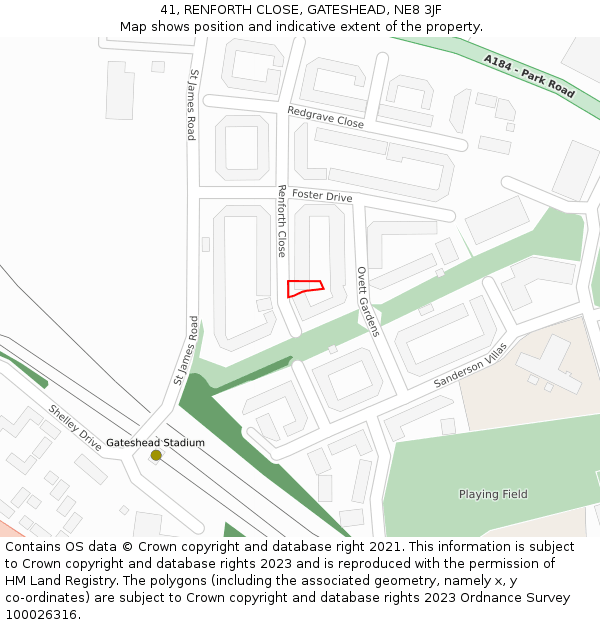 41, RENFORTH CLOSE, GATESHEAD, NE8 3JF: Location map and indicative extent of plot