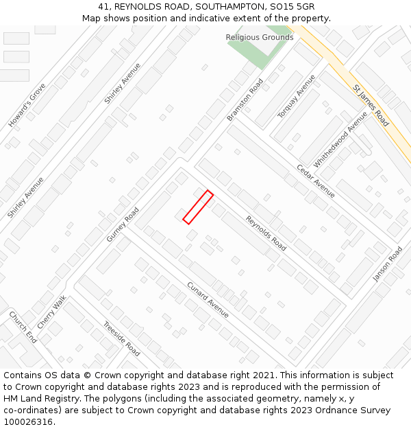 41, REYNOLDS ROAD, SOUTHAMPTON, SO15 5GR: Location map and indicative extent of plot