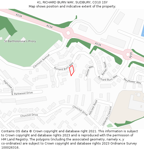 41, RICHARD BURN WAY, SUDBURY, CO10 1SY: Location map and indicative extent of plot