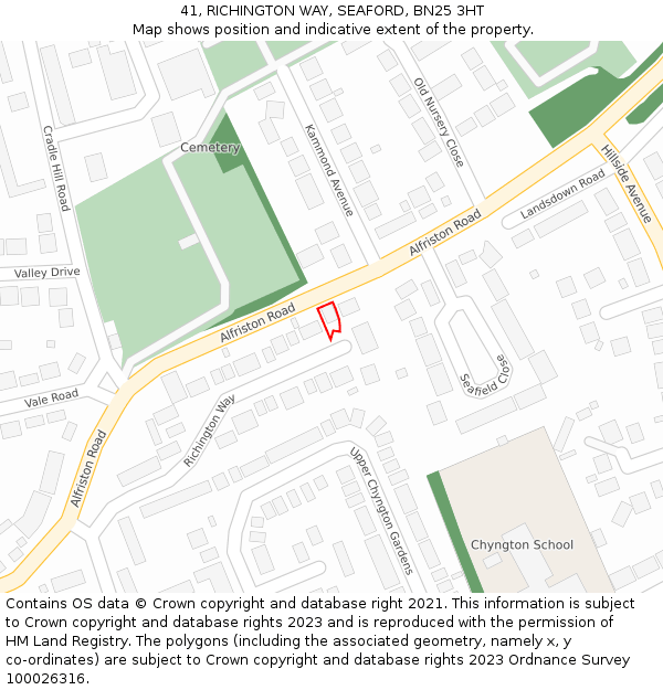 41, RICHINGTON WAY, SEAFORD, BN25 3HT: Location map and indicative extent of plot