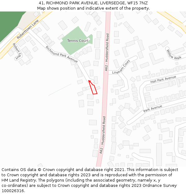 41, RICHMOND PARK AVENUE, LIVERSEDGE, WF15 7NZ: Location map and indicative extent of plot