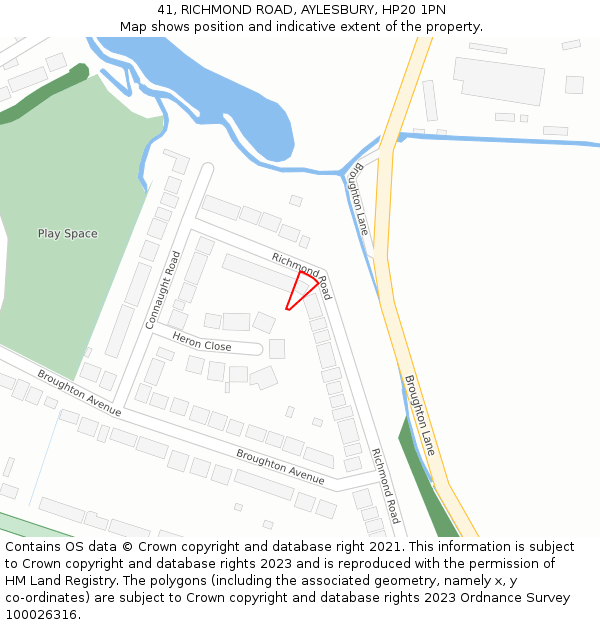 41, RICHMOND ROAD, AYLESBURY, HP20 1PN: Location map and indicative extent of plot