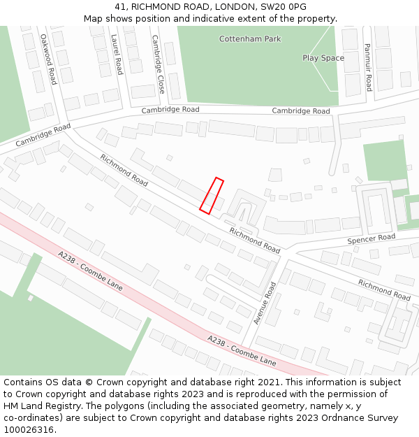 41, RICHMOND ROAD, LONDON, SW20 0PG: Location map and indicative extent of plot