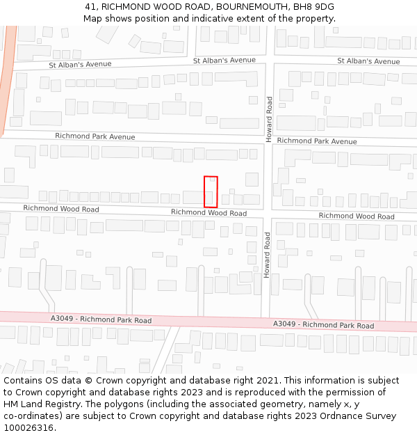 41, RICHMOND WOOD ROAD, BOURNEMOUTH, BH8 9DG: Location map and indicative extent of plot