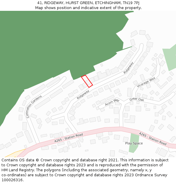 41, RIDGEWAY, HURST GREEN, ETCHINGHAM, TN19 7PJ: Location map and indicative extent of plot