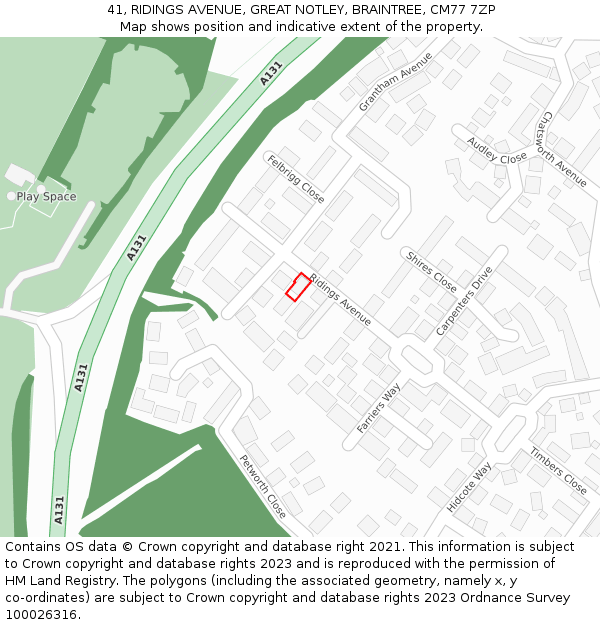 41, RIDINGS AVENUE, GREAT NOTLEY, BRAINTREE, CM77 7ZP: Location map and indicative extent of plot