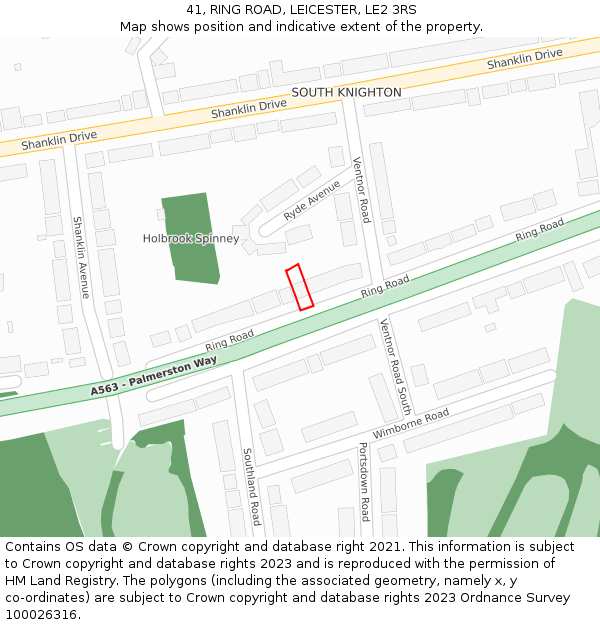 41, RING ROAD, LEICESTER, LE2 3RS: Location map and indicative extent of plot