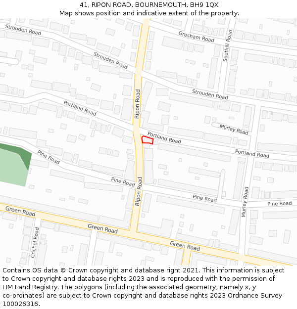 41, RIPON ROAD, BOURNEMOUTH, BH9 1QX: Location map and indicative extent of plot
