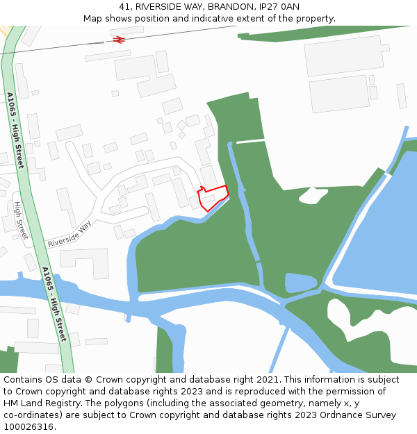 41, RIVERSIDE WAY, BRANDON, IP27 0AN: Location map and indicative extent of plot