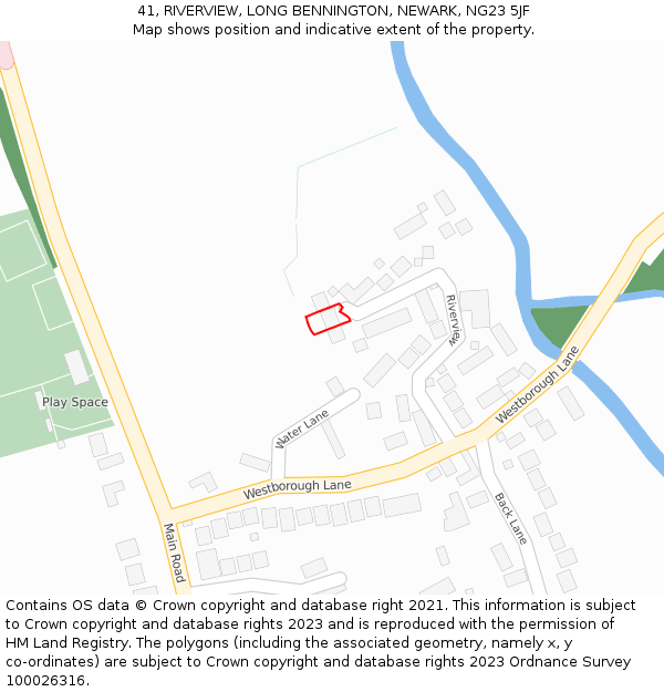 41, RIVERVIEW, LONG BENNINGTON, NEWARK, NG23 5JF: Location map and indicative extent of plot