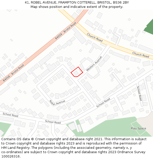 41, ROBEL AVENUE, FRAMPTON COTTERELL, BRISTOL, BS36 2BY: Location map and indicative extent of plot