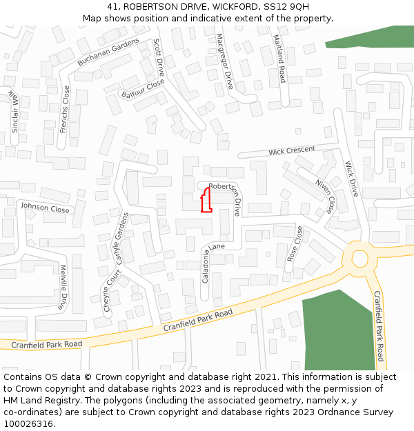 41, ROBERTSON DRIVE, WICKFORD, SS12 9QH: Location map and indicative extent of plot