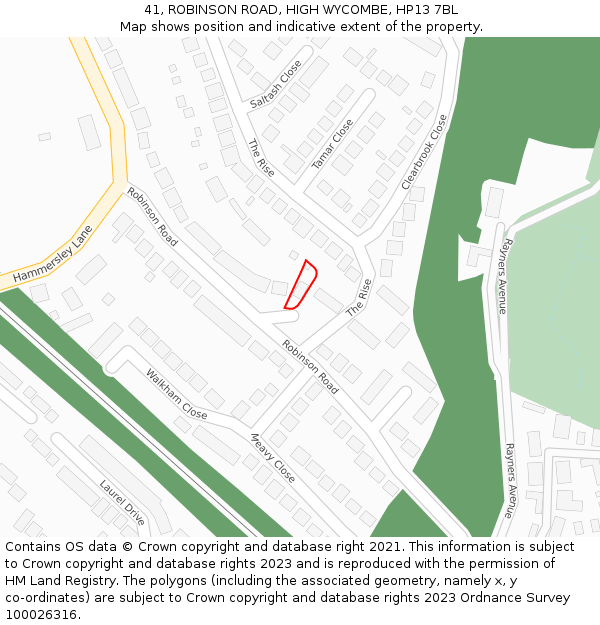 41, ROBINSON ROAD, HIGH WYCOMBE, HP13 7BL: Location map and indicative extent of plot
