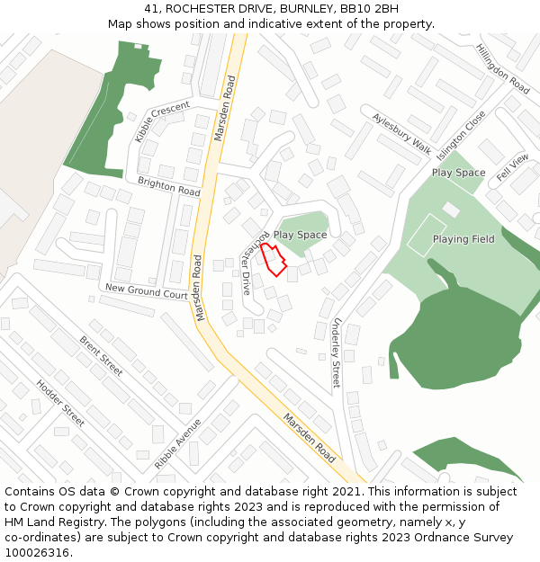 41, ROCHESTER DRIVE, BURNLEY, BB10 2BH: Location map and indicative extent of plot