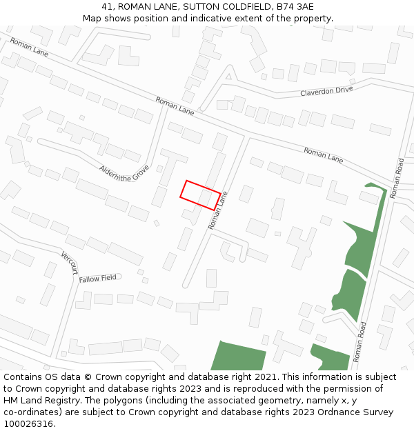41, ROMAN LANE, SUTTON COLDFIELD, B74 3AE: Location map and indicative extent of plot