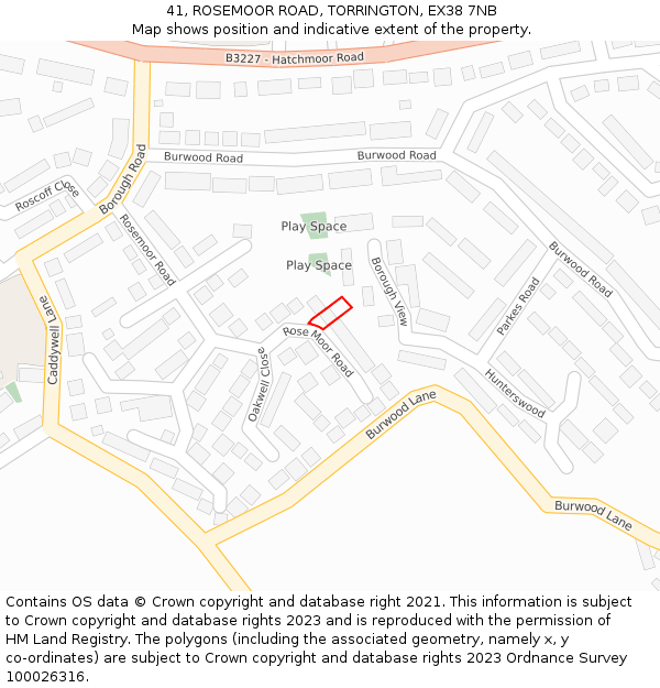 41, ROSEMOOR ROAD, TORRINGTON, EX38 7NB: Location map and indicative extent of plot