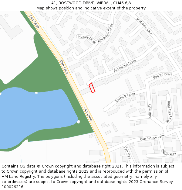 41, ROSEWOOD DRIVE, WIRRAL, CH46 6JA: Location map and indicative extent of plot