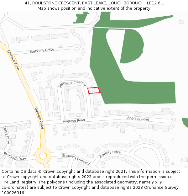 41, ROULSTONE CRESCENT, EAST LEAKE, LOUGHBOROUGH, LE12 6JL: Location map and indicative extent of plot