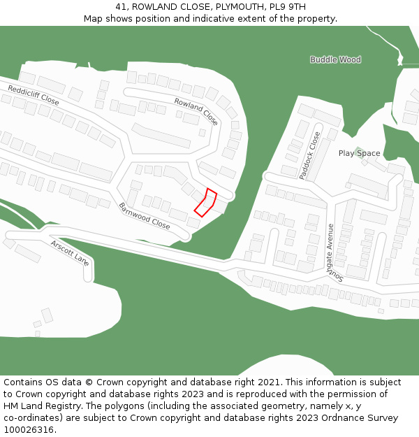 41, ROWLAND CLOSE, PLYMOUTH, PL9 9TH: Location map and indicative extent of plot