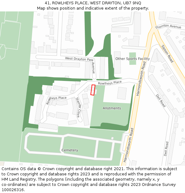 41, ROWLHEYS PLACE, WEST DRAYTON, UB7 9NQ: Location map and indicative extent of plot