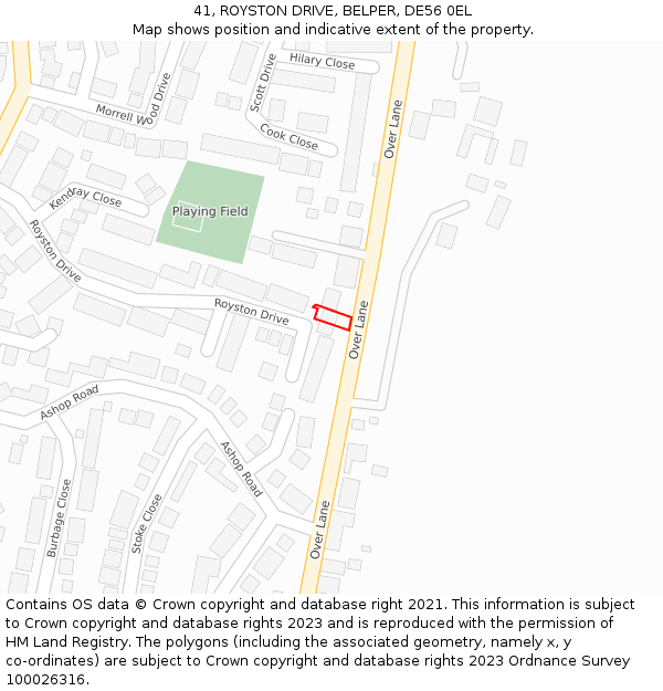 41, ROYSTON DRIVE, BELPER, DE56 0EL: Location map and indicative extent of plot