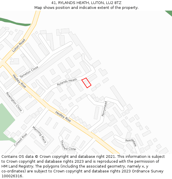 41, RYLANDS HEATH, LUTON, LU2 8TZ: Location map and indicative extent of plot