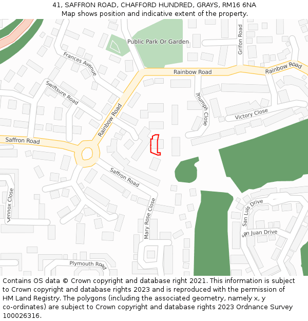 41, SAFFRON ROAD, CHAFFORD HUNDRED, GRAYS, RM16 6NA: Location map and indicative extent of plot