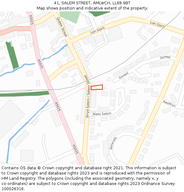 41, SALEM STREET, AMLWCH, LL68 9BT: Location map and indicative extent of plot