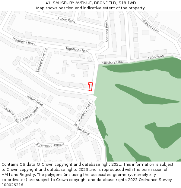 41, SALISBURY AVENUE, DRONFIELD, S18 1WD: Location map and indicative extent of plot