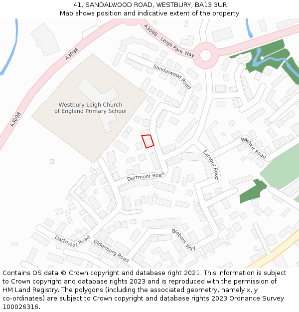 41, SANDALWOOD ROAD, WESTBURY, BA13 3UR: Location map and indicative extent of plot
