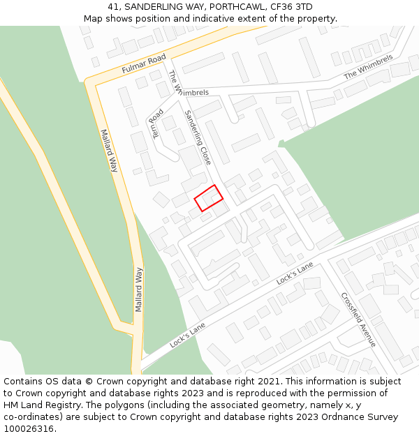 41, SANDERLING WAY, PORTHCAWL, CF36 3TD: Location map and indicative extent of plot