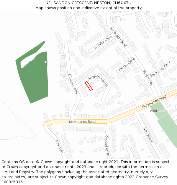 41, SANDON CRESCENT, NESTON, CH64 0TU: Location map and indicative extent of plot