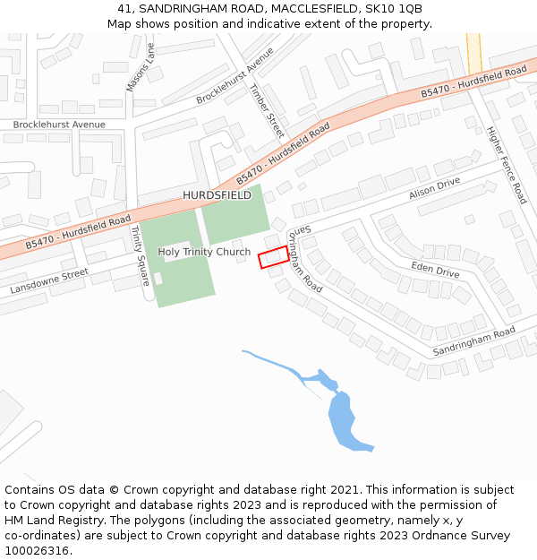 41, SANDRINGHAM ROAD, MACCLESFIELD, SK10 1QB: Location map and indicative extent of plot