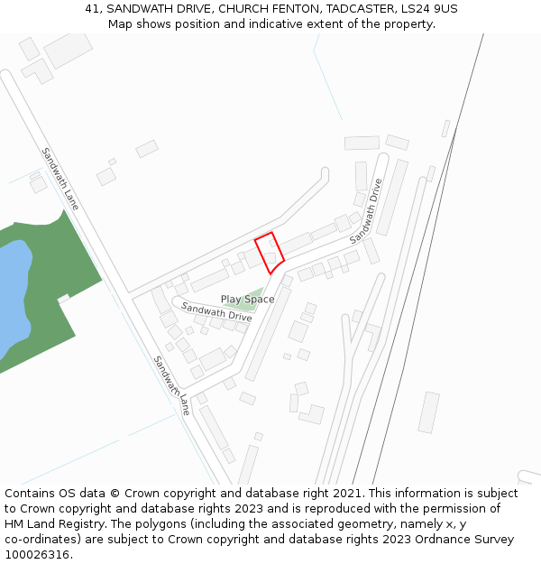 41, SANDWATH DRIVE, CHURCH FENTON, TADCASTER, LS24 9US: Location map and indicative extent of plot
