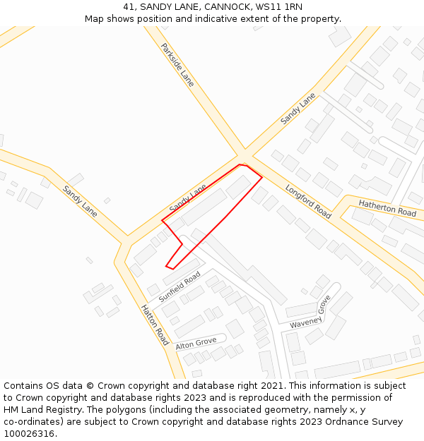 41, SANDY LANE, CANNOCK, WS11 1RN: Location map and indicative extent of plot