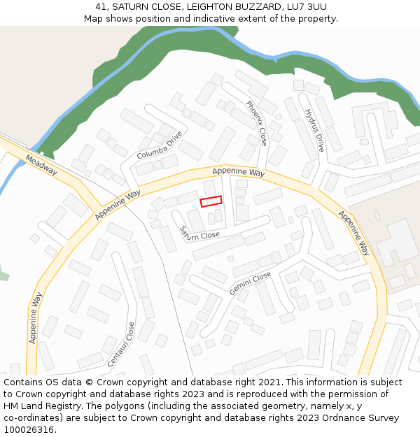 41, SATURN CLOSE, LEIGHTON BUZZARD, LU7 3UU: Location map and indicative extent of plot