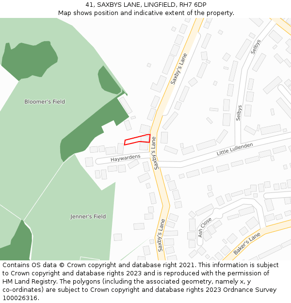 41, SAXBYS LANE, LINGFIELD, RH7 6DP: Location map and indicative extent of plot
