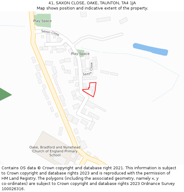 41, SAXON CLOSE, OAKE, TAUNTON, TA4 1JA: Location map and indicative extent of plot