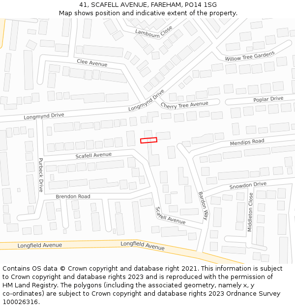 41, SCAFELL AVENUE, FAREHAM, PO14 1SG: Location map and indicative extent of plot