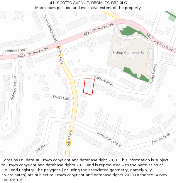 41, SCOTTS AVENUE, BROMLEY, BR2 0LG: Location map and indicative extent of plot